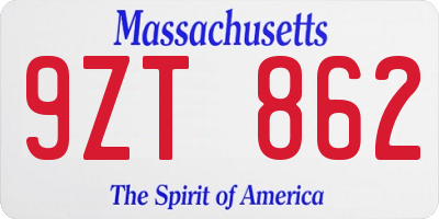 MA license plate 9ZT862