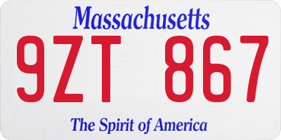 MA license plate 9ZT867