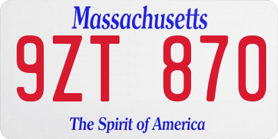 MA license plate 9ZT870