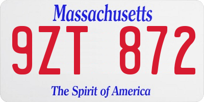 MA license plate 9ZT872