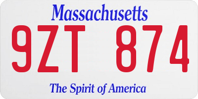 MA license plate 9ZT874