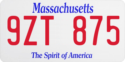 MA license plate 9ZT875