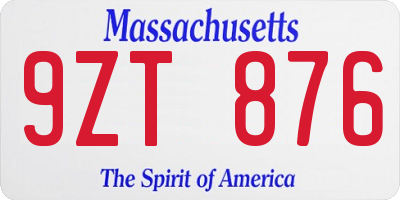 MA license plate 9ZT876