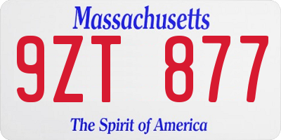 MA license plate 9ZT877