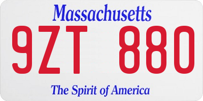 MA license plate 9ZT880