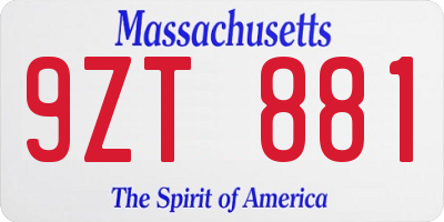 MA license plate 9ZT881