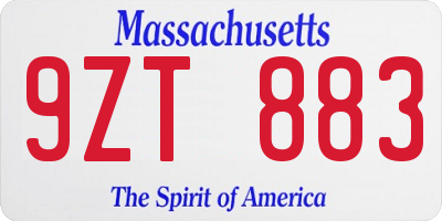 MA license plate 9ZT883