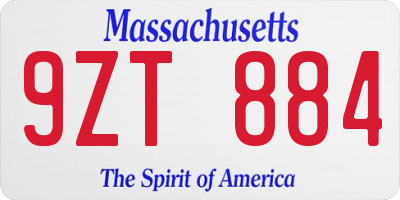 MA license plate 9ZT884