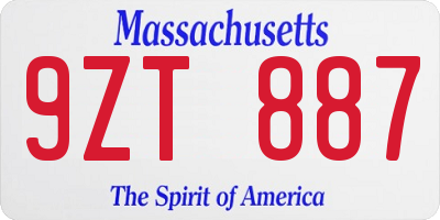 MA license plate 9ZT887