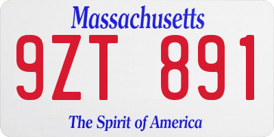 MA license plate 9ZT891