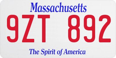 MA license plate 9ZT892