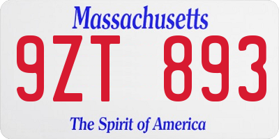 MA license plate 9ZT893