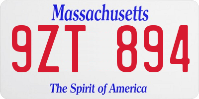 MA license plate 9ZT894