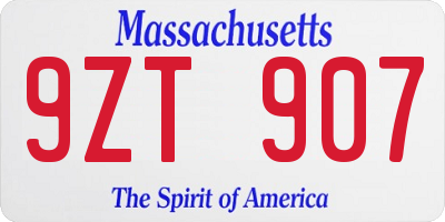 MA license plate 9ZT907