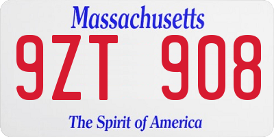 MA license plate 9ZT908