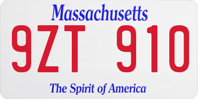 MA license plate 9ZT910