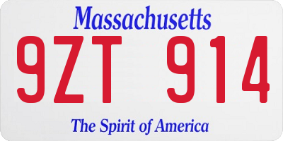 MA license plate 9ZT914