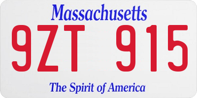 MA license plate 9ZT915