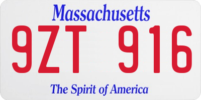 MA license plate 9ZT916