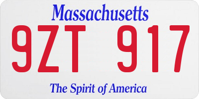 MA license plate 9ZT917