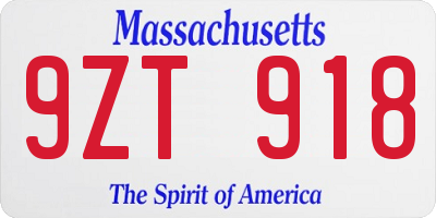 MA license plate 9ZT918