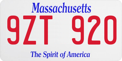 MA license plate 9ZT920