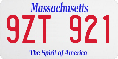 MA license plate 9ZT921