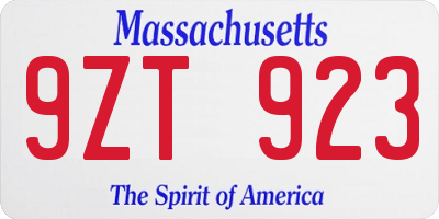 MA license plate 9ZT923