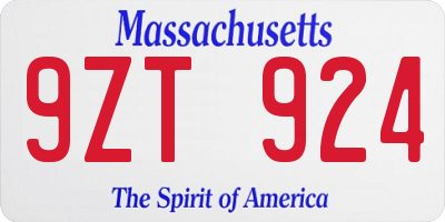 MA license plate 9ZT924