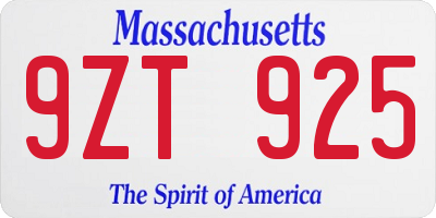 MA license plate 9ZT925