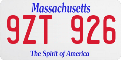 MA license plate 9ZT926