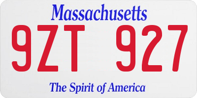 MA license plate 9ZT927