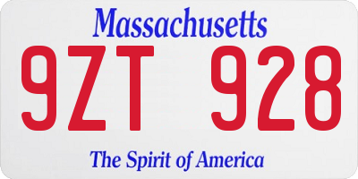 MA license plate 9ZT928