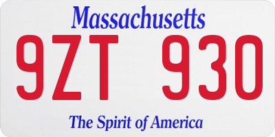 MA license plate 9ZT930