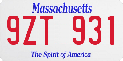 MA license plate 9ZT931