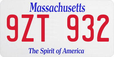 MA license plate 9ZT932