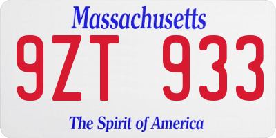 MA license plate 9ZT933