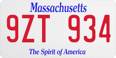 MA license plate 9ZT934