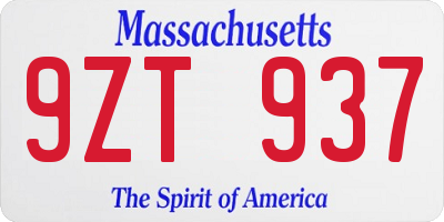 MA license plate 9ZT937