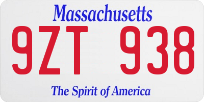 MA license plate 9ZT938