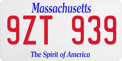 MA license plate 9ZT939