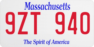 MA license plate 9ZT940