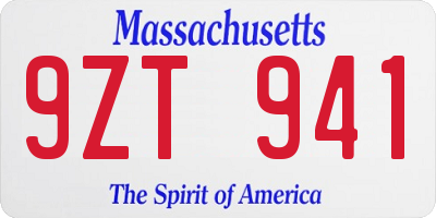 MA license plate 9ZT941