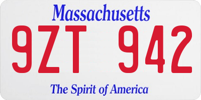 MA license plate 9ZT942