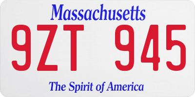 MA license plate 9ZT945