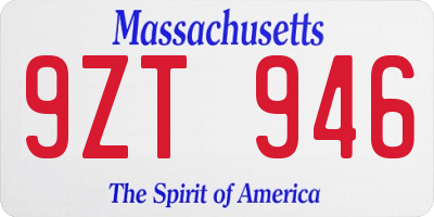 MA license plate 9ZT946