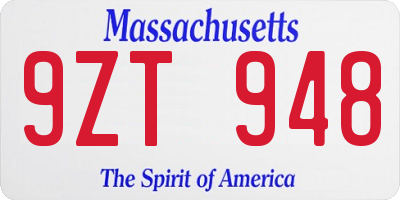 MA license plate 9ZT948