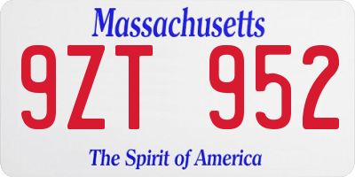 MA license plate 9ZT952