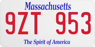 MA license plate 9ZT953