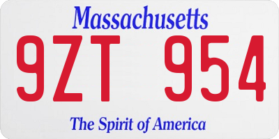 MA license plate 9ZT954